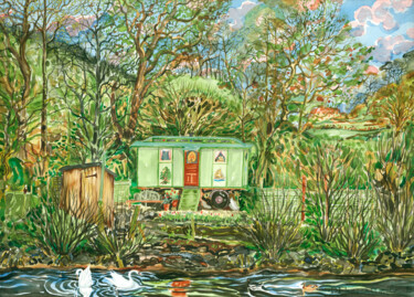 Painting titled "The Wagon at Crinan…" by Fraser Maciver (1960 - 2019), Original Artwork, Watercolor