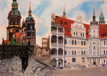 Painting titled "N° 1088  Dresde 2.…" by R. Cavalié, Original Artwork, Oil Mounted on Wood Stretcher frame