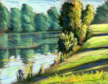 Dessin intitulée "L'autre rive - etud…" par Nathalie Bernard, Œuvre d'art originale, Pastel