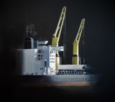Peinture intitulée "Cargo à quai" par Patrice Butel, Œuvre d'art originale, Huile
