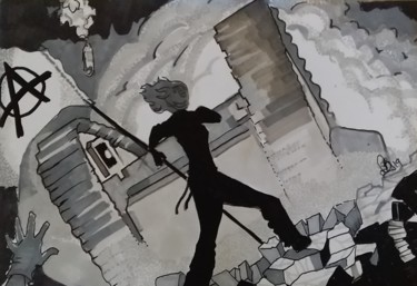 Drawing titled "les gilets jaunes" by Sarah Bouzaglou Boissin, Original Artwork, Marker