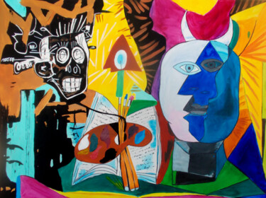 Eclairage d’œuvres de Basquiat et Picasso Peinture intitulée "Eclairage d’œuvres…" par Thierry Angot, Œuvre d'art originale, Acrylique