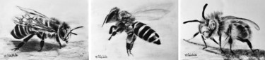 Desenho intitulada "Bees Triptych" por M. Palichleb Art, Obras de arte originais, Carvão