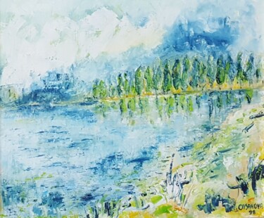 Peinture intitulée "LE LAC" par Christiane Casanova, Œuvre d'art originale, Huile Monté sur Châssis en bois