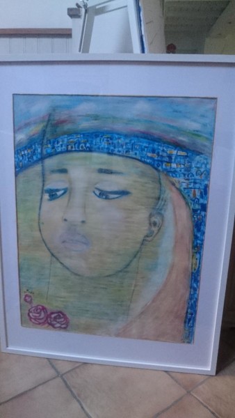 Schilderij getiteld "Le miroir de Lola" door Chrysanthou, Origineel Kunstwerk, Gouache Gemonteerd op Glas
