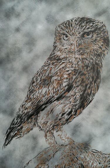 「Owl」というタイトルの絵画 Sérgio Clementeによって, オリジナルのアートワーク, スプレー式塗料