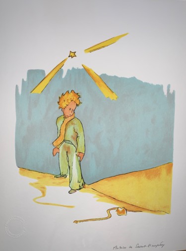 Printmaking titled "Le Petit Prince et…" by Antoine De Saint-Exupéry, Original Artwork, Lithography