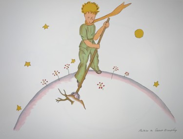 Printmaking titled "Le Petit Prince Sur…" by Antoine De Saint-Exupéry, Original Artwork, Lithography