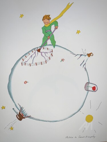 Printmaking titled "Le Petit Prince et…" by Antoine De Saint-Exupéry, Original Artwork, Lithography