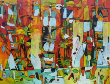 Painting titled ""Mille morceaux"" by Barbara Piatti, Original Artwork, Oil Mounted on Wood Stretcher frame