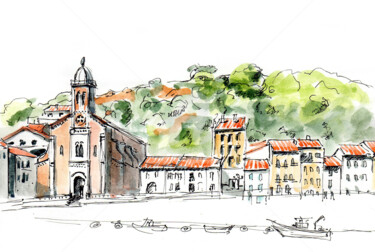 Dessin intitulée "Port-Vendres" par Anne-Marie Mary, Œuvre d'art originale, Aquarelle