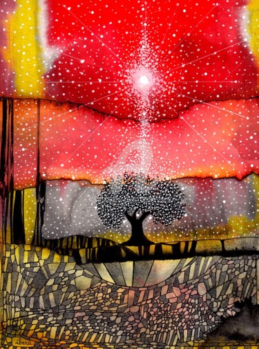 Peinture intitulée ""Yed Prior"" par Henri Ibara, Œuvre d'art originale, Gouache Monté sur Verre