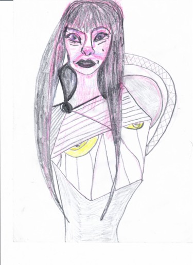 Dibujo titulada "ARTD52 LADYRED" por Ro Model, Obra de arte original, Lápiz