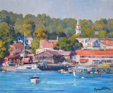 Peinture intitulée "Boothbay Harbor" par Marc Forestier, Œuvre d'art originale, Huile Monté sur Châssis en bois