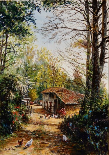 Peinture intitulée "Ferme de Cazaubon…" par Brigitte With, Œuvre d'art originale, Huile