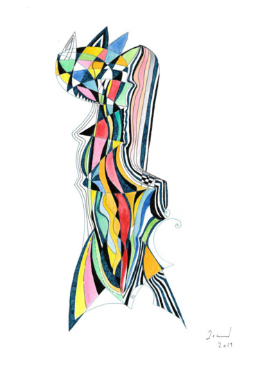 「Drôle de Zèbre」というタイトルの絵画 Arnaud Dromignyによって, オリジナルのアートワーク, 水彩画