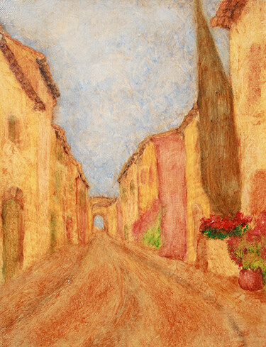 Rue de Châteauneuf du Pape. #artistsupportpledge Peinture intitulée "Rue de Châteauneuf…" par Jean Xavier Combe, Œuvre d'art originale, Huile Monté sur Châssis en bois