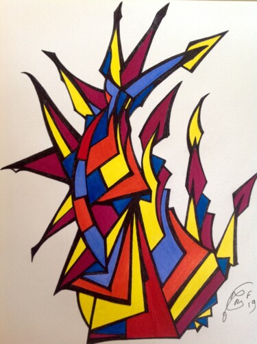 Dessin intitulée "ROITELET" par Moreau Franck Didier, Œuvre d'art originale, Stylo gel