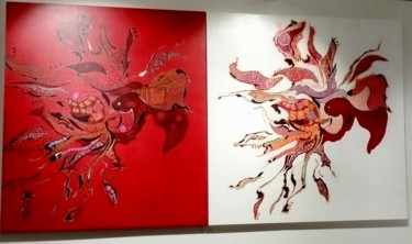 Peinture intitulée "diptyque des "Phoen…" par Cécile Louvel, Œuvre d'art originale, Acrylique