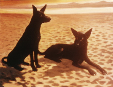 Deux Chiens Peinture intitulée "Deux Chiens" par Henri Eisenberg, Œuvre d'art originale, Acrylique Monté sur Châssis en bois