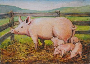 Cochons Peinture intitulée "Cochons" par Henri Eisenberg, Œuvre d'art originale, Acrylique Monté sur Châssis en bois