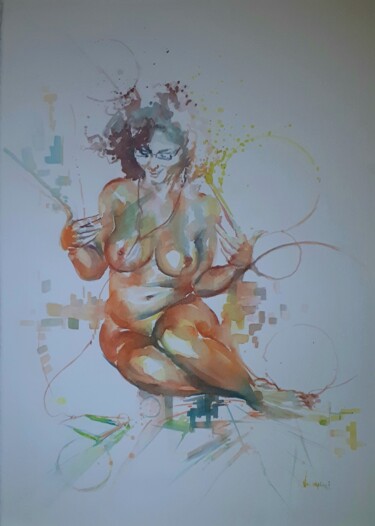 Pittura intitolato ""Nudo"" da Valerio Scarapazzi, Opera d'arte originale, Acquarello