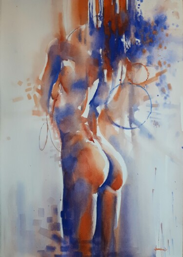 Pittura intitolato ""Nudo [Nudo Rosso e…" da Valerio Scarapazzi, Opera d'arte originale, Acquarello