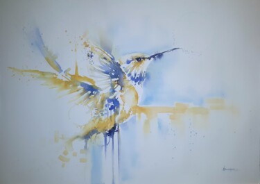 Pittura intitolato ""Colibrì"" da Valerio Scarapazzi, Opera d'arte originale, Acquarello