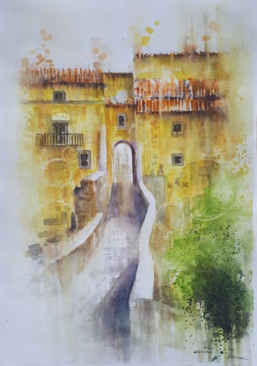Pittura intitolato ""Tuscania Da Via De…" da Valerio Scarapazzi, Opera d'arte originale, Acquarello