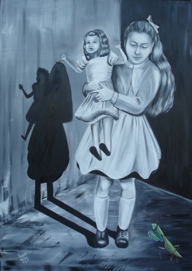제목이 "LA FILLETTE A LA MA…"인 미술작품 Virginie Isfaoui로, 원작, 기름 나무 들것 프레임에 장착됨
