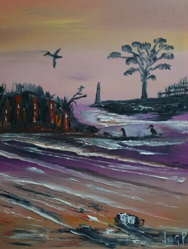 Peinture intitulée "sea and birds" par Pascal Jung, Œuvre d'art originale, Huile
