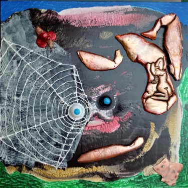 ". Clin d'œil." Peinture intitulée "". Clin d'œil."" par Riquet Faure, Œuvre d'art originale, Embossage Monté sur Châssis en bois