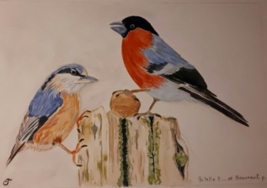 Peinture intitulée "Sitelle et bouvreui…" par Chris Texier, Œuvre d'art originale, Aquarelle