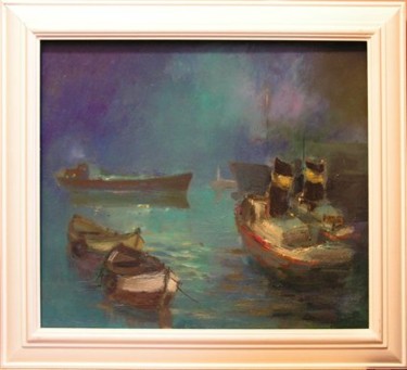 Painting titled "Night Roadstead" by Tony Ignatov, Original Artwork, Oil