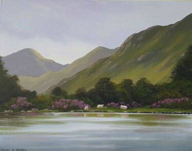 Schilderij getiteld "kylemore reflections" door Cathal O Malley, Origineel Kunstwerk, Acryl Gemonteerd op Frame voor houten…