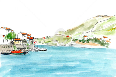 Dessin intitulée "Port-Vendres 2" par Anne-Marie Mary, Œuvre d'art originale, Aquarelle