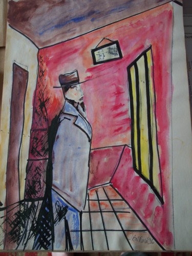 图画 标题为“L'ATTENTE.....” 由Roger Ernest Jankow, 原创艺术品, 彩画