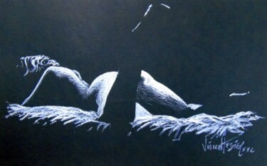 Dessin intitulée "etendu" par Vincent Tessier Xxc, Œuvre d'art originale, Craie