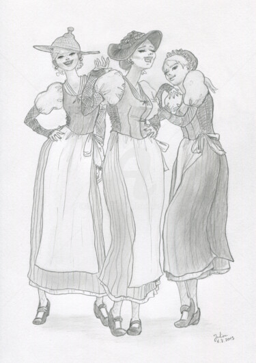 Dessin intitulée "Trois vaudoises" par Julien Cachemaille, Œuvre d'art originale, Crayon