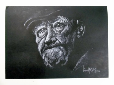 Dessin intitulée "vieux" par Vincent Tessier Xxc, Œuvre d'art originale, Craie