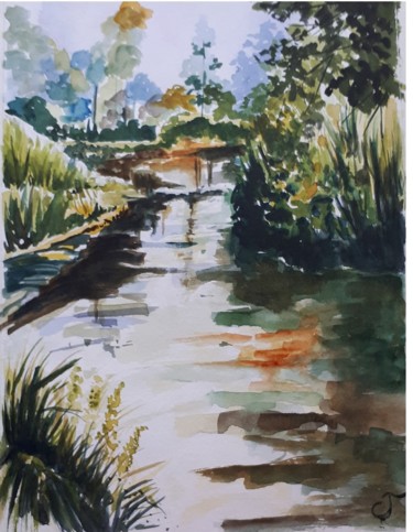 Peinture intitulée "Paysage aquatique s…" par Chris Texier, Œuvre d'art originale, Aquarelle Monté sur Verre
