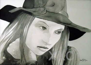 Peinture intitulée "hat" par Vincent Tessier Xxc, Œuvre d'art originale, Encre Monté sur Panneau de bois