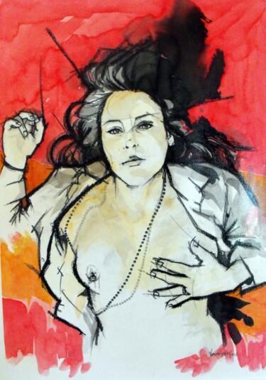 Peinture intitulée "nue" par Vincent Tessier Xxc, Œuvre d'art originale, Encre Monté sur Panneau de bois
