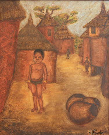 Ζωγραφική με τίτλο "Enfants du village." από Jean Xavier Combe, Αυθεντικά έργα τέχνης, Λάδι Τοποθετήθηκε στο Ξύλινο φορείο σ…