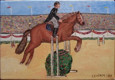 Painting titled "Course hippique" by Matthieu Leger, Original Artwork, Oil