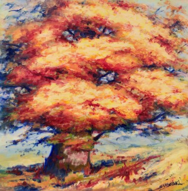 Portrait Arbre Remarquable, Ariège Pyrénées Occitanie Peinture intitulée "Portrait Arbre Rema…" par Sandrine Lefebvre, Œuvre d'art originale, Huile Monté sur Châssis en bois