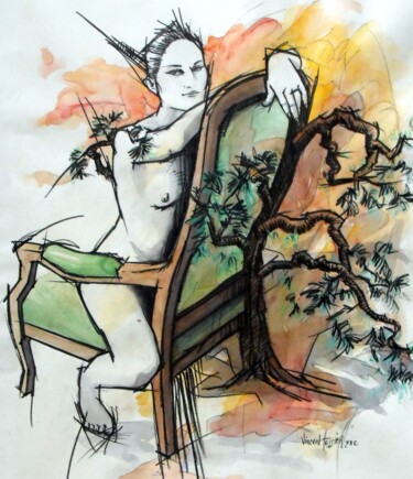 Peinture intitulée "Molière" par Vincent Tessier Xxc, Œuvre d'art originale, Aquarelle