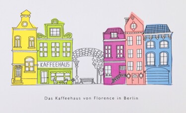 Printmaking titled "Café de Florence à…" by Kew, Original Artwork, Screenprinting