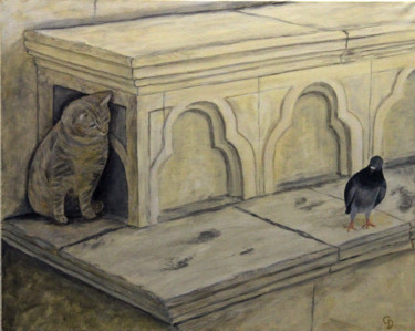 绘画 标题为“289 - Le chat et le…” 由Gdlapalette, 原创艺术品, 丙烯 安装在木质担架架上