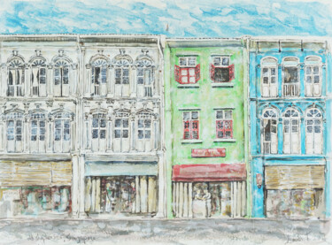 「old Shophouses , Si…」というタイトルの絵画 Gordonartist1によって, オリジナルのアートワーク, アクリル